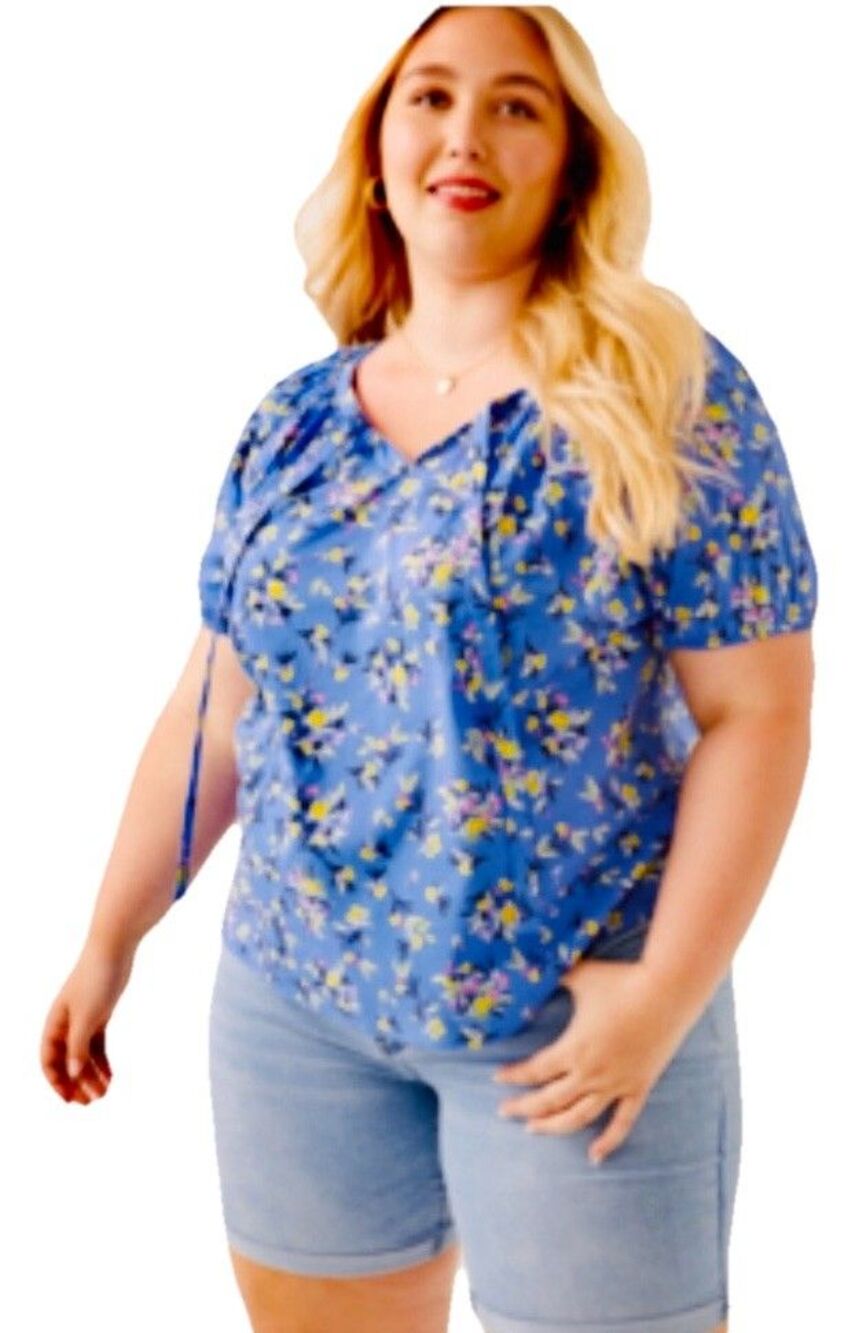daniel rainn Marina Cotton top Size 2x Pastel Blue Floral Cottage